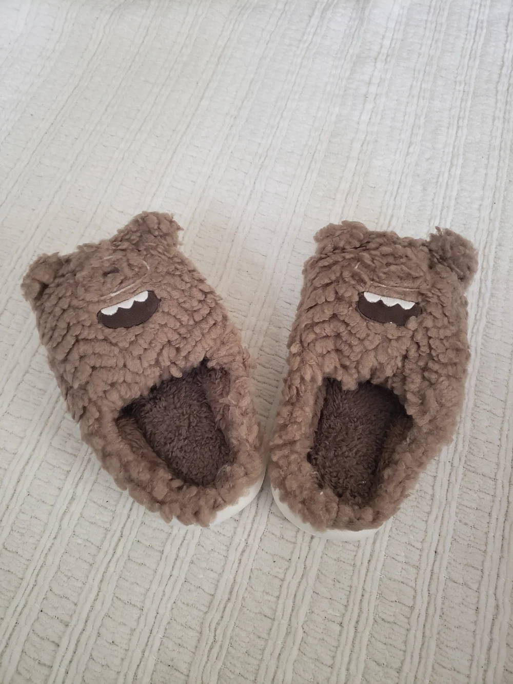 Kids Brown Plush Monster Slip-On Slippers